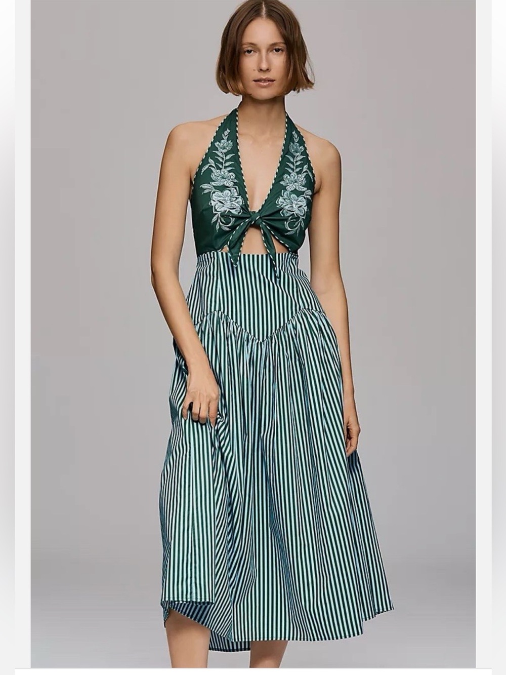 Farm Rio x Anthropologie Embroidered Halter-Neck Cutout Dress